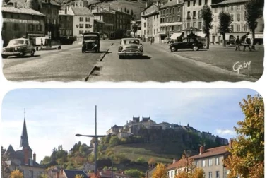 Saint-Flour ville basse la place de la Liberte dans les annees 60 et de nos jours