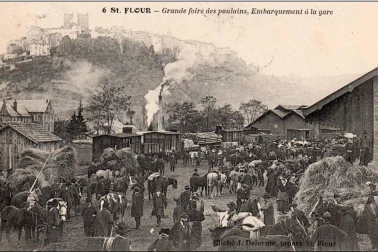 Saint-Flour ville basse Grande foire des poulains Embarquement a la gare