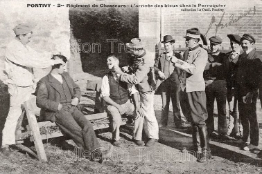 Regiment de chasseurs l arrivee des Bleus chez le perruquier