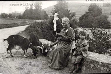 Vieux metier Gardeuse de chevres dans le Cantal