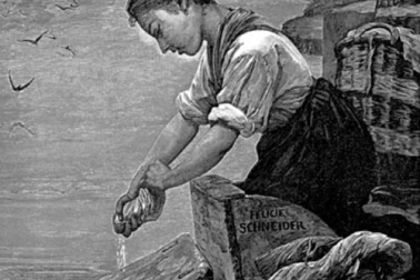 Une jeune lessiveuse en plein travail