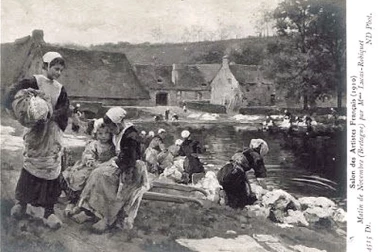 Blanchisseuses au bord du lac au travail