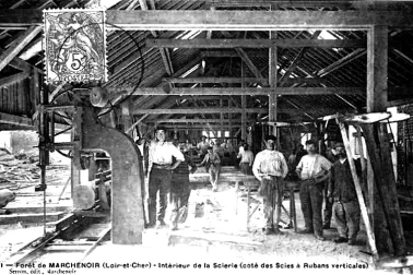Foret de Marchenoir - Interieur de la scierie cote des scies a rubans vertical