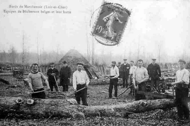 Bucherons immigres belges et leur hutte en 1907