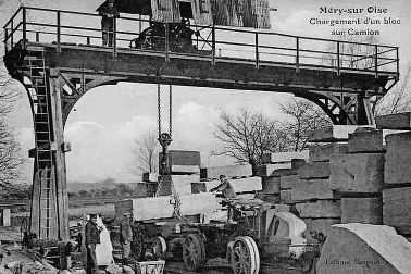Chargement d un bloc a la grue sur un camion a Mery-sur-Oise
